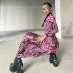Mock Neck Mesh Print Maxi Dress