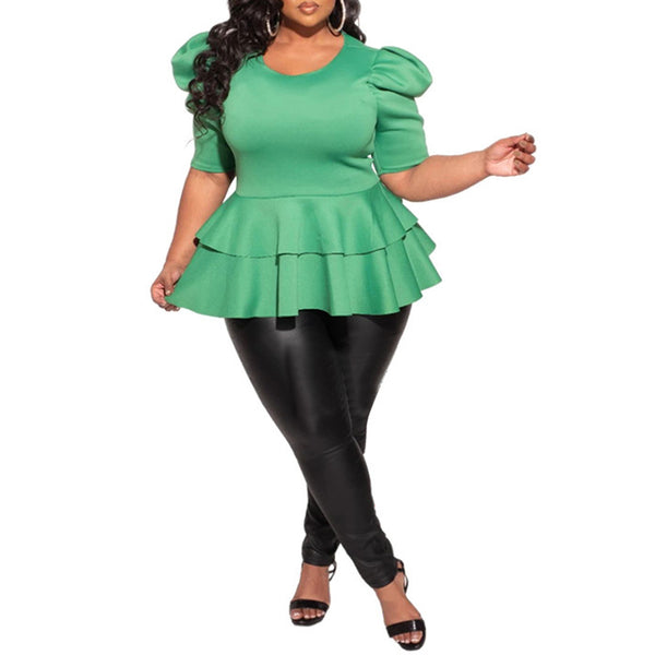 Plus Size Puff Sleeve Bodycon Blouse Tops