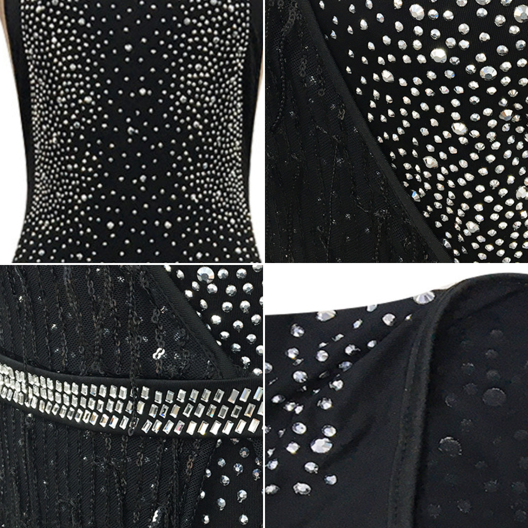 Trajes de malla de diamantes de imitación dorados de dos piezas