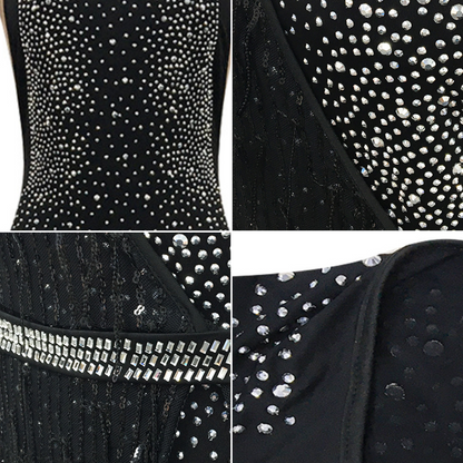 Trajes de malla de diamantes de imitación dorados de dos piezas