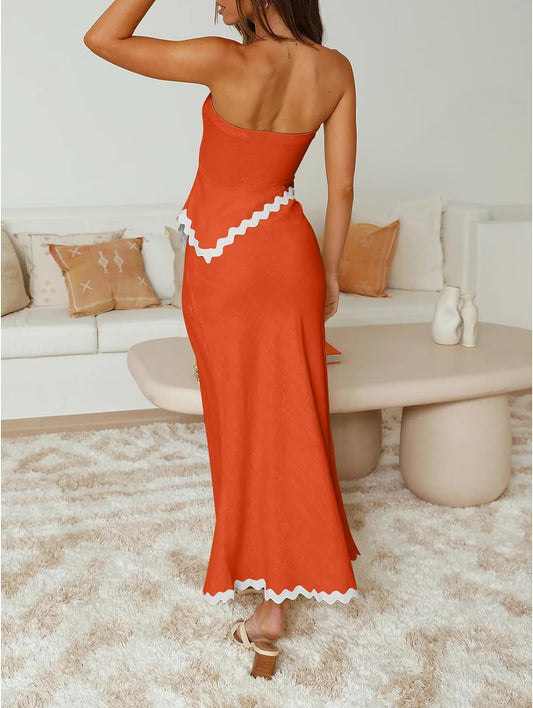 Two Piece Irregular Tube Top Maxi Skirt