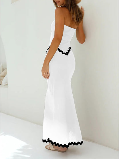 Top de tubo irregular de dos piezas y falda larga