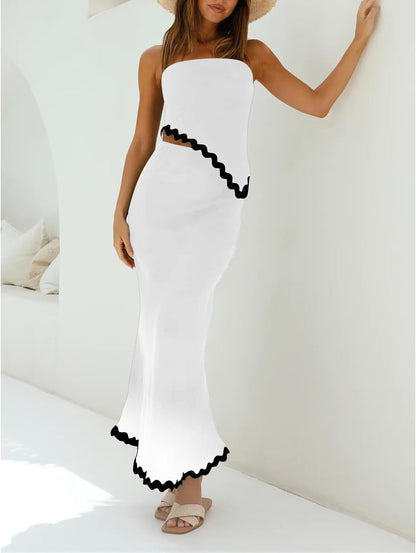 Top de tubo irregular de dos piezas y falda larga