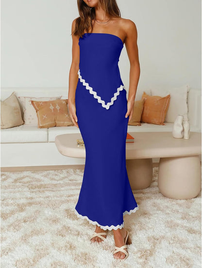 Top de tubo irregular de dos piezas y falda larga