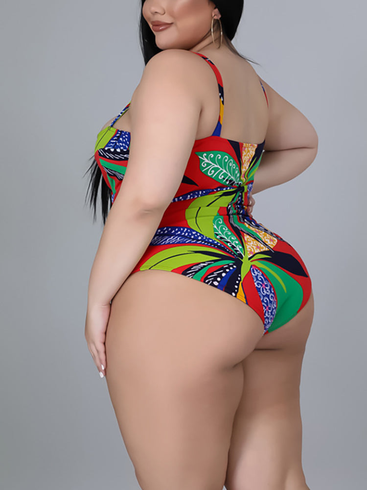 Plus Size Printed Swim Romper Cover Set