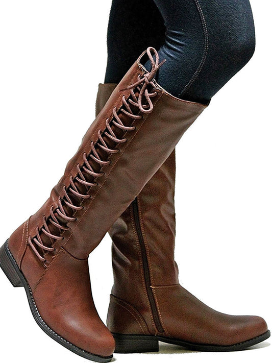 Lace-Up Zip Riding Boots