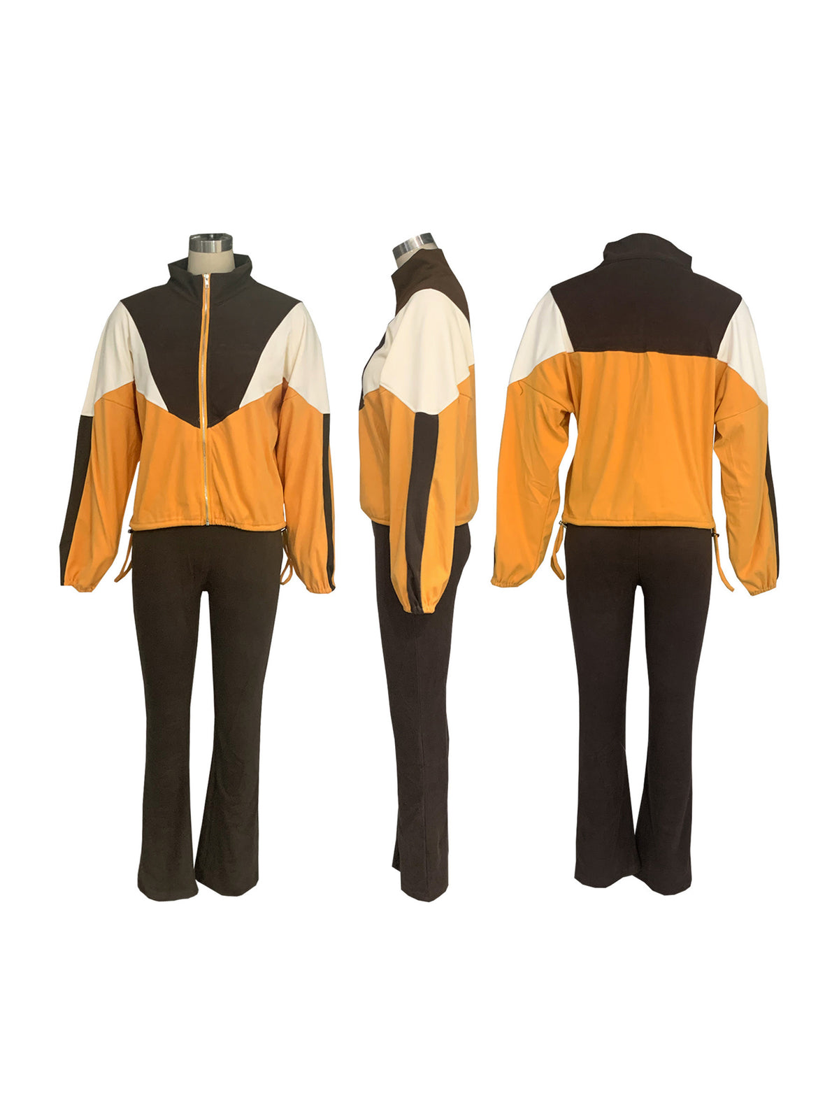 Color Block Zipper Jacket and Pants Set