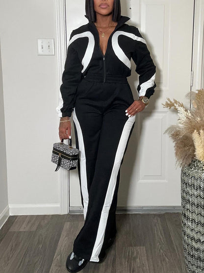 Color Block Half Zip Jumpsuit