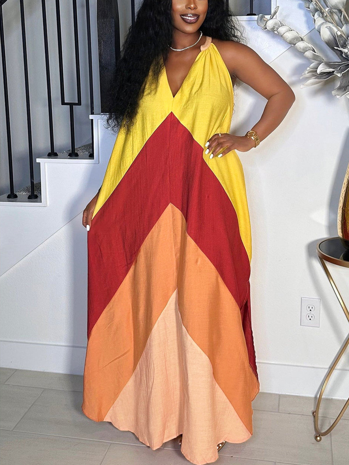Color Block Sleeveless Maxi Dress