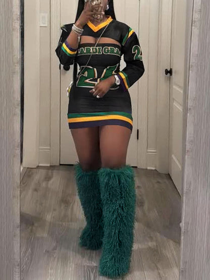 Sporty Letter Print Tube Mini Dress Set