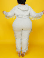 Two Pieces Plus Size Fringe Hooded Tracksuit