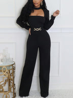 Long Sleeve Choker Waist Chain Jumpsuit