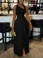 Asymmetric Fringe Sleeveless Maxi Dress