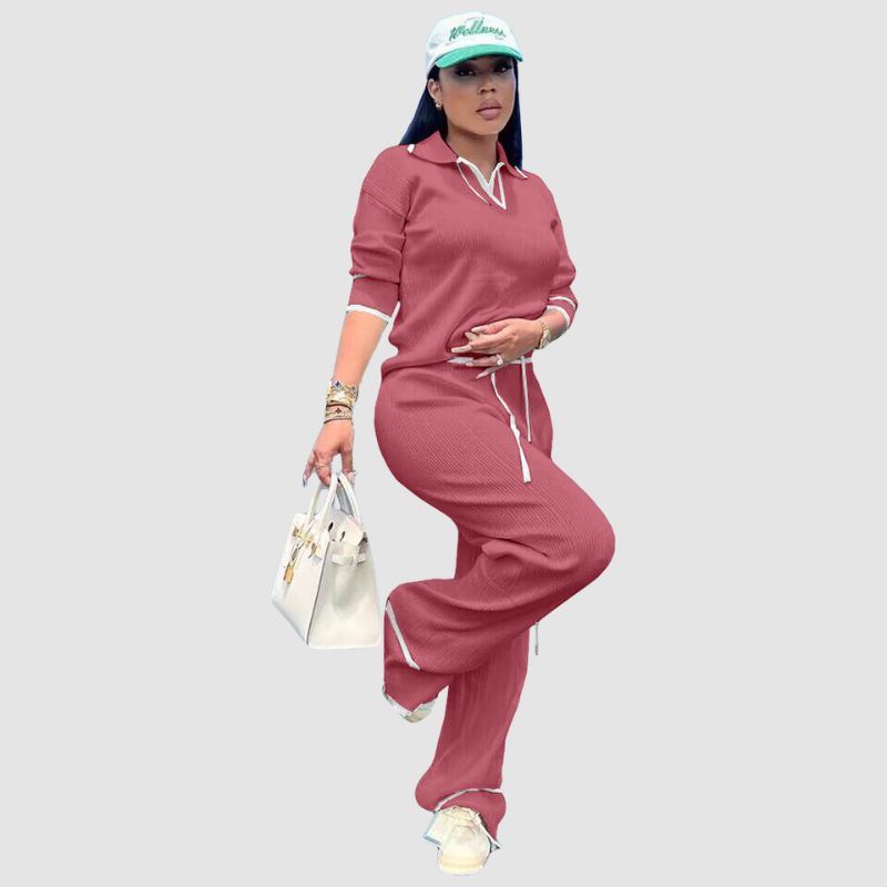 Conjunto casual de punto con pantalón de pierna ancha