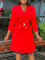 Belted Blazer Pleated Midi Dress