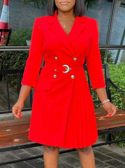 Belted Blazer Pleated Midi Dress