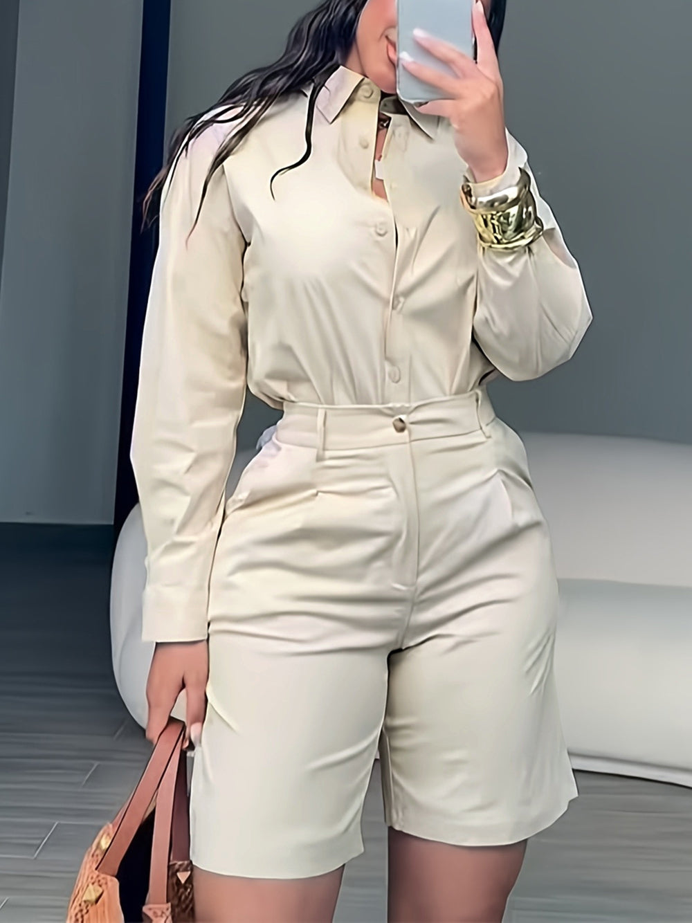 Lapel Shirt Shorts Sets