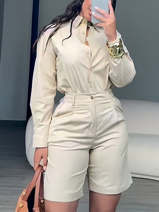 Lapel Shirt Shorts Sets