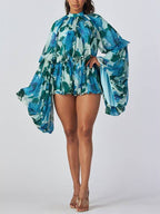 Floral Ruffle Sleeve Top Shorts Set