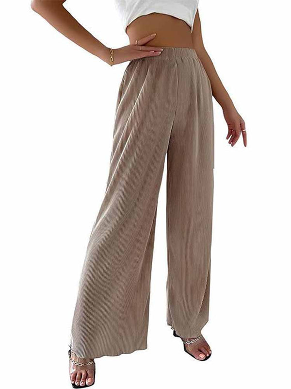 Elastic Waist Solid Color Long Pants