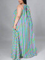 Stripe Halter Plus Size Maxi Dress