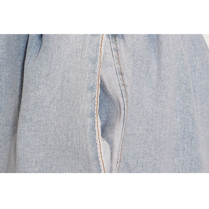 Conjunto de pantalón largo y top corto sin tirantes de mezclilla