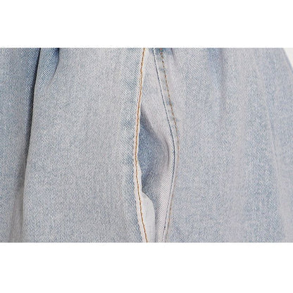 Conjunto de pantalón largo y top corto sin tirantes de mezclilla