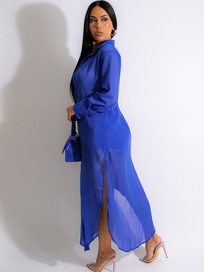 Two Piece Chiffon Long Sleeve Top Shorts