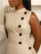 Sleeveless Button Design Midi Dress