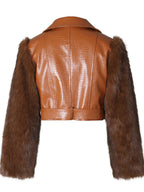 PU Leather Patchwork Moto Jacket