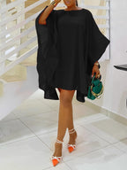 Solid Chiffon Cape Overlay Dress