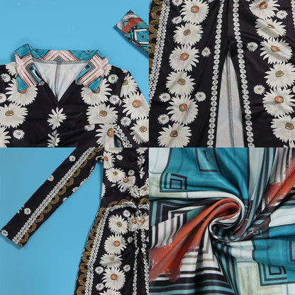 Floral Split Hem Bodycon Maxi Dress with Headscarf