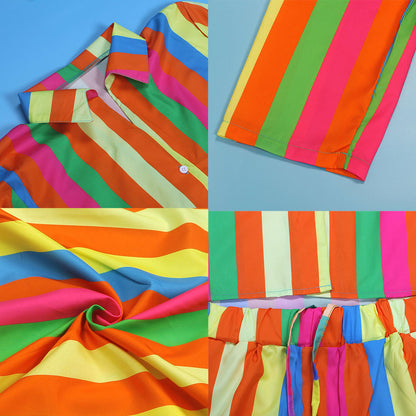 Colorful Printed Long Sleeve Shirt and Shorts Set