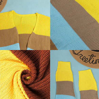 Cárdigan tipo suéter de manga larga con bloques de color de talla grande