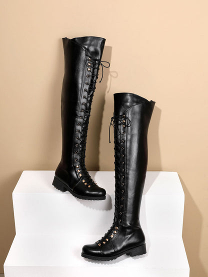 Lace-Up Over-the-Knee Riding Boots