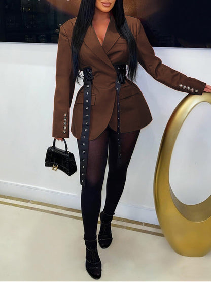 Belted Button Blazer Jacket