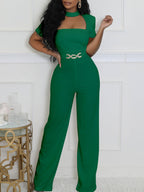 Scarf Neck Belted Wide Leg Jumpsuit