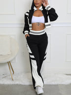 Zip Up Top Color Block Pants Set