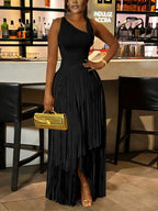 Asymmetric Fringe Sleeveless Maxi Dress