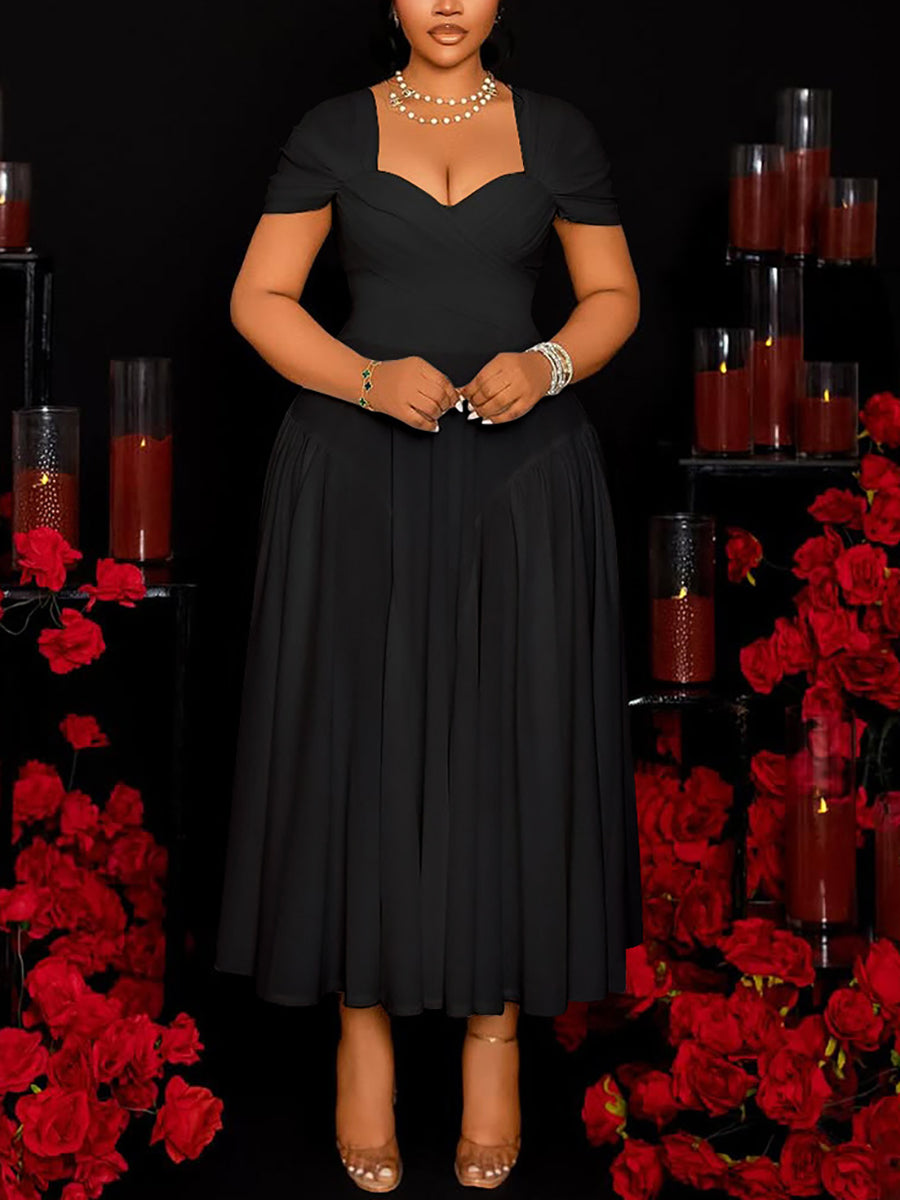 Plus Size Sweetheart Neckline Elegant Midi Dress
