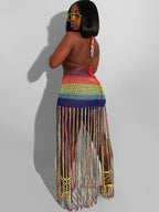 Two Piece Rainbow Tassels Skirt Swimsuit