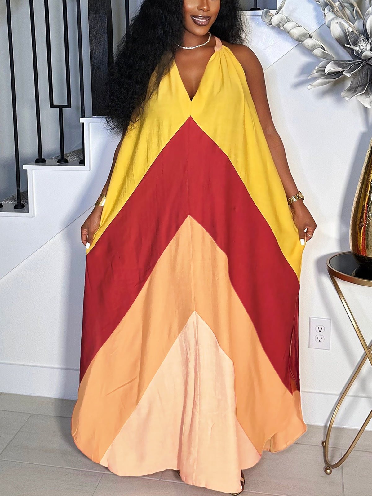 Color Block Sleeveless Maxi Dress