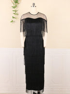 Plus Size Mesh Side Slit Tassel Fringe Dress
