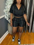 Colorblock Zip Top Shorts Set