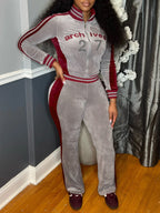 Embroidered Velvet Jacket Flare Pants Set