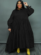 Vestidos largos con dobladillo con volantes y manga larga de talla grande