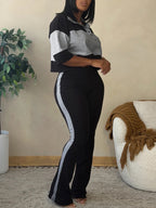 Colorblock Top Flare Pants Set