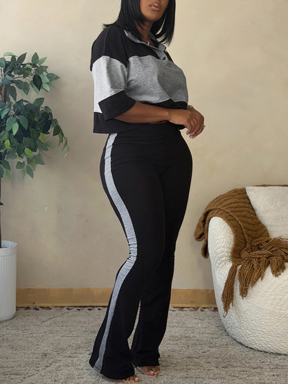 Colorblock Top Flare Pants Set