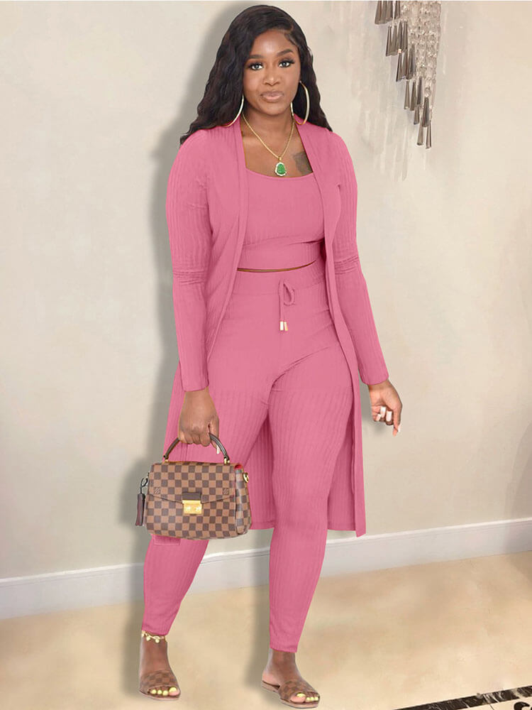 Cárdigan con frente abierto y pantalones largos Trajes de tres piezas