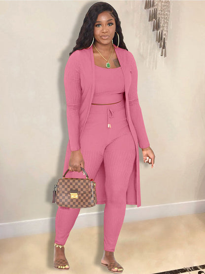 Cárdigan con frente abierto y pantalones largos Trajes de tres piezas